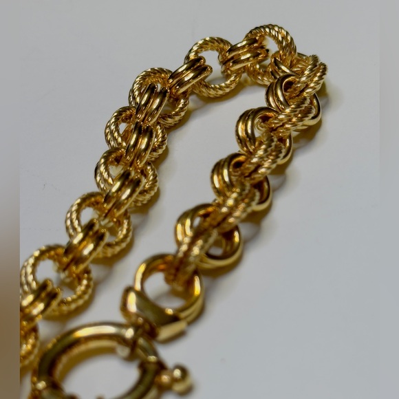 Sterling Silver Gold Tone Round Rope Smooth 9.6mm Wide Link Bracelet 9.25" - Picture 4 of 7